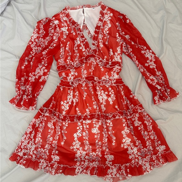 Amazon Dresses & Skirts - Long sleeve floral red dress